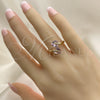 Oro Laminado Multi Stone Ring, Gold Filled Style Heart Design, with Pink Cubic Zirconia, Polished, Golden Finish, 01.284.0055 (One size fits all)