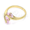 Oro Laminado Multi Stone Ring, Gold Filled Style Heart Design, with Pink Cubic Zirconia, Polished, Golden Finish, 01.284.0055 (One size fits all)