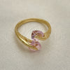 Oro Laminado Multi Stone Ring, Gold Filled Style Heart Design, with Pink Cubic Zirconia, Polished, Golden Finish, 01.284.0055 (One size fits all)