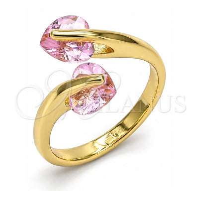 Oro Laminado Multi Stone Ring, Gold Filled Style Heart Design, with Pink Cubic Zirconia, Polished, Golden Finish, 01.284.0055 (One size fits all)