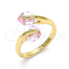 Oro Laminado Multi Stone Ring, Gold Filled Style Heart Design, with Pink Cubic Zirconia, Polished, Golden Finish, 01.284.0055 (One size fits all)