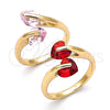 Oro Laminado Multi Stone Ring, Gold Filled Style Heart Design, with Pink Cubic Zirconia, Polished, Golden Finish, 01.284.0055 (One size fits all)