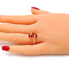 Oro Laminado Multi Stone Ring, Gold Filled Style Heart Design, with Garnet Cubic Zirconia, Polished, Golden Finish, 01.284.0055.1 (One size fits all)