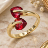 Oro Laminado Multi Stone Ring, Gold Filled Style Heart Design, with Garnet Cubic Zirconia, Polished, Golden Finish, 01.284.0055.1 (One size fits all)