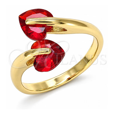 Oro Laminado Multi Stone Ring, Gold Filled Style Heart Design, with Garnet Cubic Zirconia, Polished, Golden Finish, 01.284.0055.1 (One size fits all)