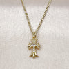 Oro Laminado Pendant Necklace, Gold Filled Style Cross Design, with White Cubic Zirconia, Polished, Golden Finish, 04.362.0036.18 (02 MM Thickness, 18 Inches Length)