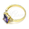 Oro Laminado Multi Stone Ring, Gold Filled Style with Amethyst and White Cubic Zirconia, Polished, Golden Finish, 01.210.0119.06 (Size 6)