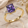 Oro Laminado Multi Stone Ring, Gold Filled Style with Amethyst and White Cubic Zirconia, Polished, Golden Finish, 01.210.0119.06 (Size 6)