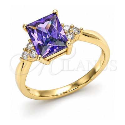 Oro Laminado Multi Stone Ring, Gold Filled Style with Amethyst and White Cubic Zirconia, Polished, Golden Finish, 01.210.0119.06 (Size 6)