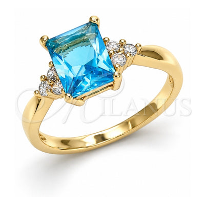 Oro Laminado Multi Stone Ring, Gold Filled Style with Blue Topaz and White Cubic Zirconia, Polished, Golden Finish, 01.210.0119.4.07 (Size 7)
