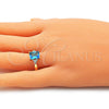 Oro Laminado Multi Stone Ring, Gold Filled Style with Blue Topaz and White Cubic Zirconia, Polished, Golden Finish, 01.210.0119.4.08 (Size 8)