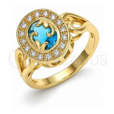 Oro Laminado Multi Stone Ring, Gold Filled Style with Blue Topaz and White Cubic Zirconia, Polished, Golden Finish, 01.210.0120.2.07 (Size 7)