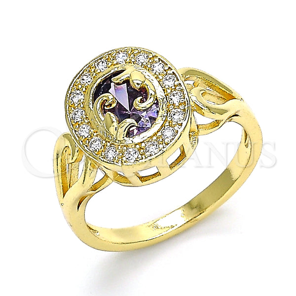 Gold Filled Ring — Multi Stone Ring with Amethyst and White Cubic — main product view — SKU 142554 | Oro Laminado anillo — Multi Stone Ring with Amethyst and blanco Cubic — SKU 142554