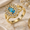 Oro Laminado Multi Stone Ring, Gold Filled Style with Blue Topaz and White Cubic Zirconia, Polished, Golden Finish, 01.210.0120.2.08 (Size 8)