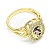 Oro Laminado Multi Stone Ring, Gold Filled Style with Amethyst and White Cubic Zirconia, Polished, Golden Finish, 01.210.0120.09 (Size 9)
