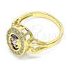 Oro Laminado Multi Stone Ring, Gold Filled Style with Amethyst and White Cubic Zirconia, Polished, Golden Finish, 01.210.0120.09 (Size 9)