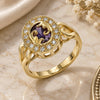 Oro Laminado Multi Stone Ring, Gold Filled Style with Amethyst and White Cubic Zirconia, Polished, Golden Finish, 01.210.0120.09 (Size 9)
