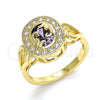 Oro Laminado Multi Stone Ring, Gold Filled Style with Amethyst and White Cubic Zirconia, Polished, Golden Finish, 01.210.0120.09 (Size 9)