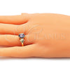 Oro Laminado Multi Stone Ring, Gold Filled Style Flower Design, with Amethyst Cubic Zirconia, Polished, Golden Finish, 01.210.0121.06 (Size 6)