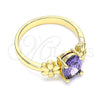 Oro Laminado Multi Stone Ring, Gold Filled Style Flower Design, with Amethyst Cubic Zirconia, Polished, Golden Finish, 01.210.0121.06 (Size 6)