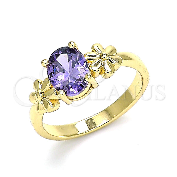 Gold Filled Ring — Multi Stone Ring Flower Design with Amethyst Cubic — main product view — SKU 142560 | Oro Laminado anillo — Multi Stone Ring flor diseño with Amethyst Cubic — SKU 142560