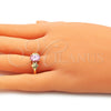 Oro Laminado Multi Stone Ring, Gold Filled Style Flower Design, with Pink Cubic Zirconia, Polished, Golden Finish, 01.210.0121.1.06 (Size 6)