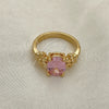 Oro Laminado Multi Stone Ring, Gold Filled Style Flower Design, with Pink Cubic Zirconia, Polished, Golden Finish, 01.210.0121.1.06 (Size 6)