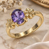 Oro Laminado Multi Stone Ring, Gold Filled Style Flower Design, with Amethyst Cubic Zirconia, Polished, Golden Finish, 01.210.0121.08 (Size 8)
