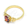 Oro Laminado Multi Stone Ring, Gold Filled Style Flower Design, with Garnet Cubic Zirconia, Polished, Golden Finish, 01.210.0121.2.08 (Size 8)
