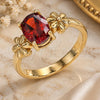 Oro Laminado Multi Stone Ring, Gold Filled Style Flower Design, with Garnet Cubic Zirconia, Polished, Golden Finish, 01.210.0121.2.08 (Size 8)