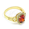 Oro Laminado Multi Stone Ring, Gold Filled Style Heart Design, with Garnet and White Cubic Zirconia, Polished, Golden Finish, 01.210.0122.06 (Size 6)