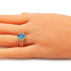 Oro Laminado Multi Stone Ring, Gold Filled Style Heart Design, with Blue Topaz and White Cubic Zirconia, Polished, Golden Finish, 01.210.0122.2.06 (Size 6)