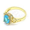 Oro Laminado Multi Stone Ring, Gold Filled Style Heart Design, with Blue Topaz and White Cubic Zirconia, Polished, Golden Finish, 01.210.0122.2.06 (Size 6)
