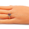 Oro Laminado Multi Stone Ring, Gold Filled Style Heart Design, with Garnet Cubic Zirconia, Polished, Golden Finish, 01.210.0122.07 (Size 7)