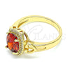 Oro Laminado Multi Stone Ring, Gold Filled Style Heart Design, with Garnet and White Cubic Zirconia, Polished, Golden Finish, 01.210.0122.08 (Size 8)