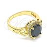 Oro Laminado Multi Stone Ring, Gold Filled Style Heart Design, with Black and White Cubic Zirconia, Polished, Golden Finish, 01.210.0122.1.09 (Size 9)