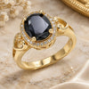 Oro Laminado Multi Stone Ring, Gold Filled Style Heart Design, with Black and White Cubic Zirconia, Polished, Golden Finish, 01.210.0122.1.09 (Size 9)