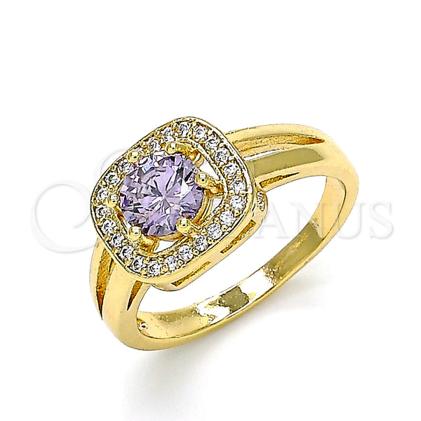 Gold Filled Ring — Multi Stone Ring with Amethyst and White Cubic — main product view — SKU 142602 | Oro Laminado anillo — Multi Stone Ring with Amethyst and blanco Cubic — SKU 142602