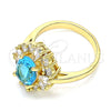 Oro Laminado Multi Stone Ring, Gold Filled Style Teardrop Design, with Blue Topaz and White Cubic Zirconia, Polished, Golden Finish, 01.210.0124.06 (Size 6)