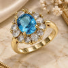 Oro Laminado Multi Stone Ring, Gold Filled Style Teardrop Design, with Blue Topaz and White Cubic Zirconia, Polished, Golden Finish, 01.210.0124.06 (Size 6)
