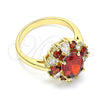 Oro Laminado Multi Stone Ring, Gold Filled Style Teardrop Design, with Garnet and White Cubic Zirconia, Polished, Golden Finish, 01.210.0124.1.06 (Size 6)