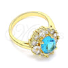 Oro Laminado Multi Stone Ring, Gold Filled Style Teardrop Design, with Blue Topaz and White Cubic Zirconia, Polished, Golden Finish, 01.210.0124.07 (Size 7)