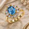 Oro Laminado Multi Stone Ring, Gold Filled Style Teardrop Design, with Blue Topaz and White Cubic Zirconia, Polished, Golden Finish, 01.210.0124.07 (Size 7)