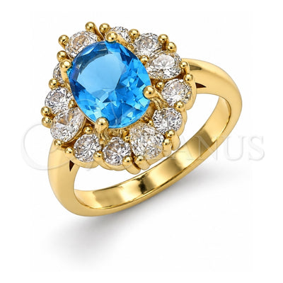 Oro Laminado Multi Stone Ring, Gold Filled Style Teardrop Design, with Blue Topaz and White Cubic Zirconia, Polished, Golden Finish, 01.210.0124.07 (Size 7)