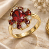 Oro Laminado Multi Stone Ring, Gold Filled Style Teardrop Design, with Garnet and White Cubic Zirconia, Polished, Golden Finish, 01.210.0124.1.08 (Size 8)