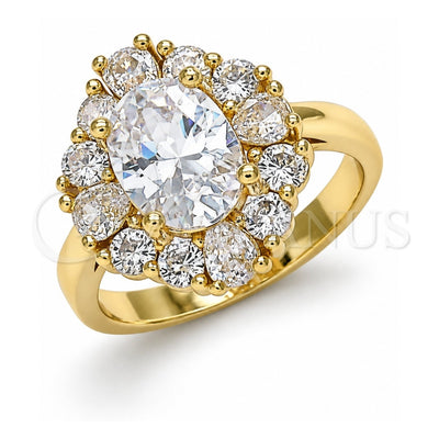 Oro Laminado Multi Stone Ring, Gold Filled Style Teardrop Design, with White Cubic Zirconia, Polished, Golden Finish, 01.210.0124.2.09 (Size 9)