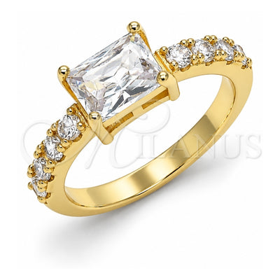 Oro Laminado Multi Stone Ring, Gold Filled Style with White Cubic Zirconia, Polished, Golden Finish, 01.210.0125.08 (Size 8)