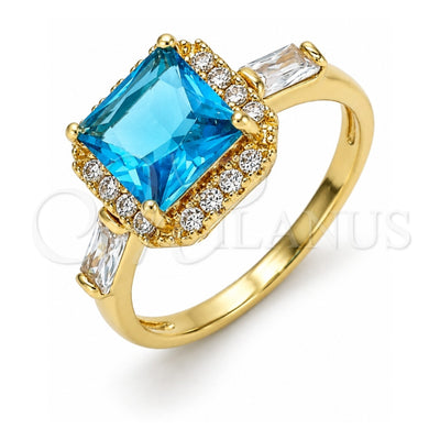 Oro Laminado Multi Stone Ring, Gold Filled Style Baguette Design, with Blue Topaz and White Cubic Zirconia, Polished, Golden Finish, 01.210.0129.2.06 (Size 6)