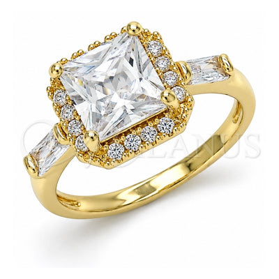 Oro Laminado Multi Stone Ring, Gold Filled Style Baguette Design, with White Cubic Zirconia, Polished, Golden Finish, 01.210.0129.08 (Size 8)