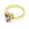 Oro Laminado Multi Stone Ring, Gold Filled Style Heart and Teardrop Design, with Amethyst and White Cubic Zirconia, Polished, Golden Finish, 01.210.0130.06 (Size 6)